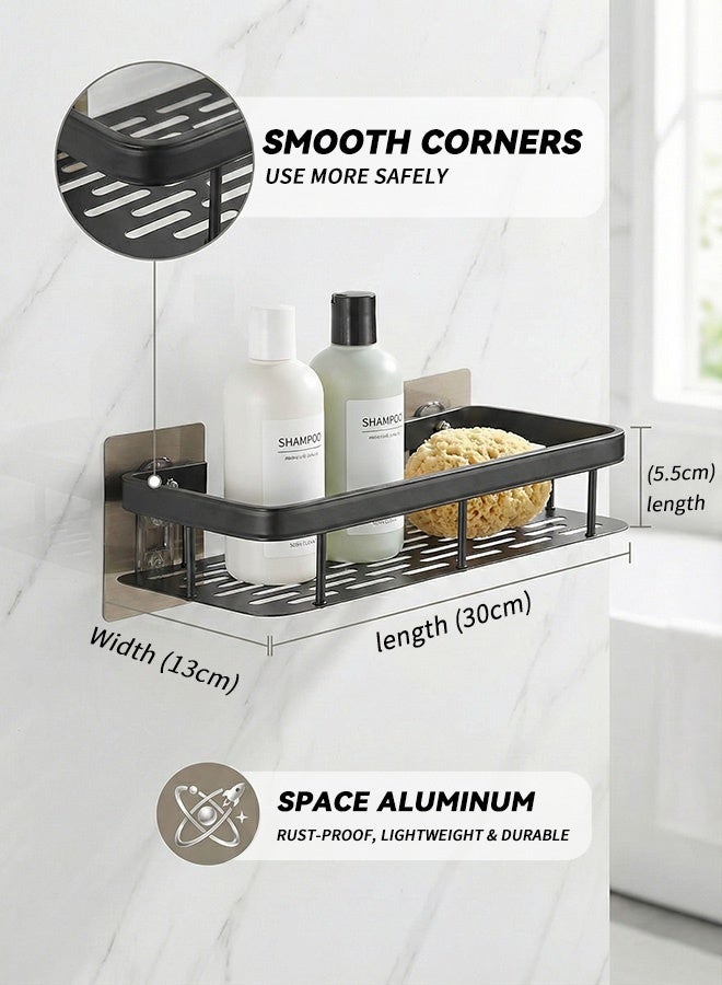 BASILKIT Bathroom Shelf, Set of 2, Shower Caddy, No-drilling Bathroom Organizer, Self-Adhesive Bathroom Shelves, Aluminum Metal Shower Racks, Wall mounted Bathroom Rack (Black) - Image 5